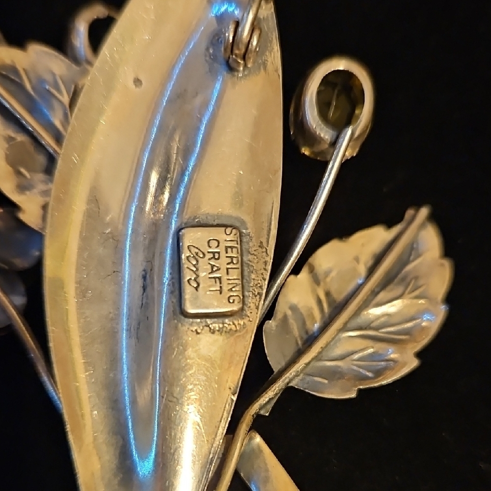 Coro Sterling Silver Brooch with Colorful Gem Accents - Picture 4 of 13